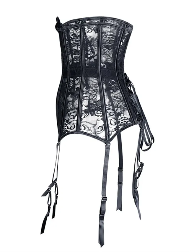 Corset Women's Corsets Corset Tops Party & Evening Valentine's Day Club Black Sexy Breathable Underbust Corset Hook & Eye Lace Up Lace Backless Tummy Control Lace Flower All Seasons