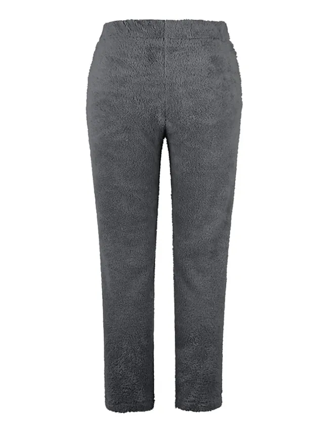 Women's Plush Lounge Fluffy Pajama Fuzzy Warm Winter Pants Nighty Pjs Pure Color Comfort Home Bed Polyester Long Pant Elastic Waist Winter Fall Pink Dark Gray / Fleece