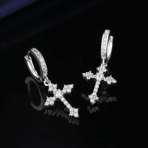 Inlaid Zircon Cross Dangle Hoop Earrings