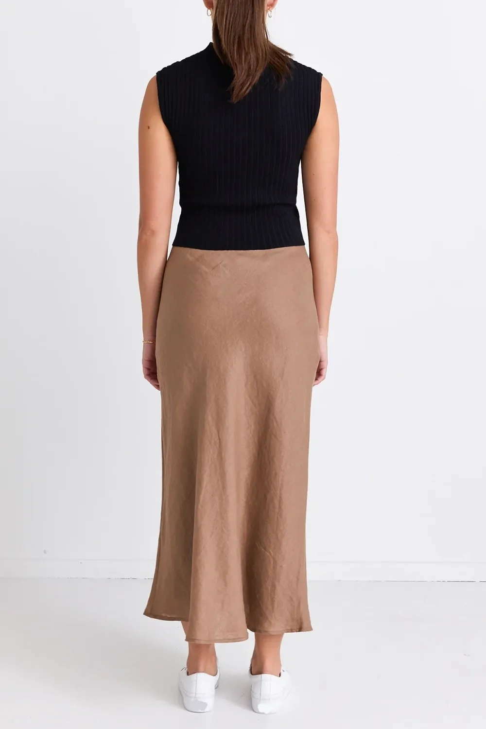 Elasticated Waist Linen Midi Skirt