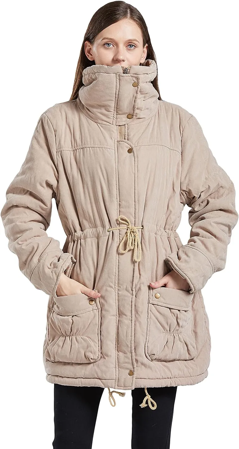 Women's Winter Mid Length Thick Warm Faux Lamb Wool Lined Jacket Coat