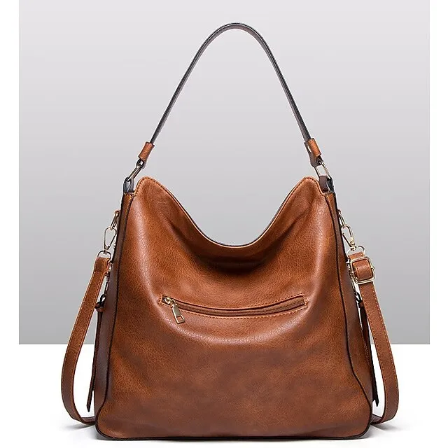 Women's Waterproof Top Handle Bag Hobo Bag PU Leather Daily Solid Color Black Red Brown