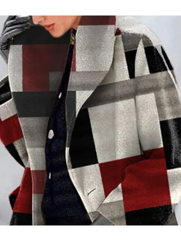 Women's Winter Coat Breathable School Daily Patchwork Single Breasted Lapel Simple Stripes and Plaid Regular Fit Outerwear Long Sleeve Winter Fall Red S M L XL XXL 3XL