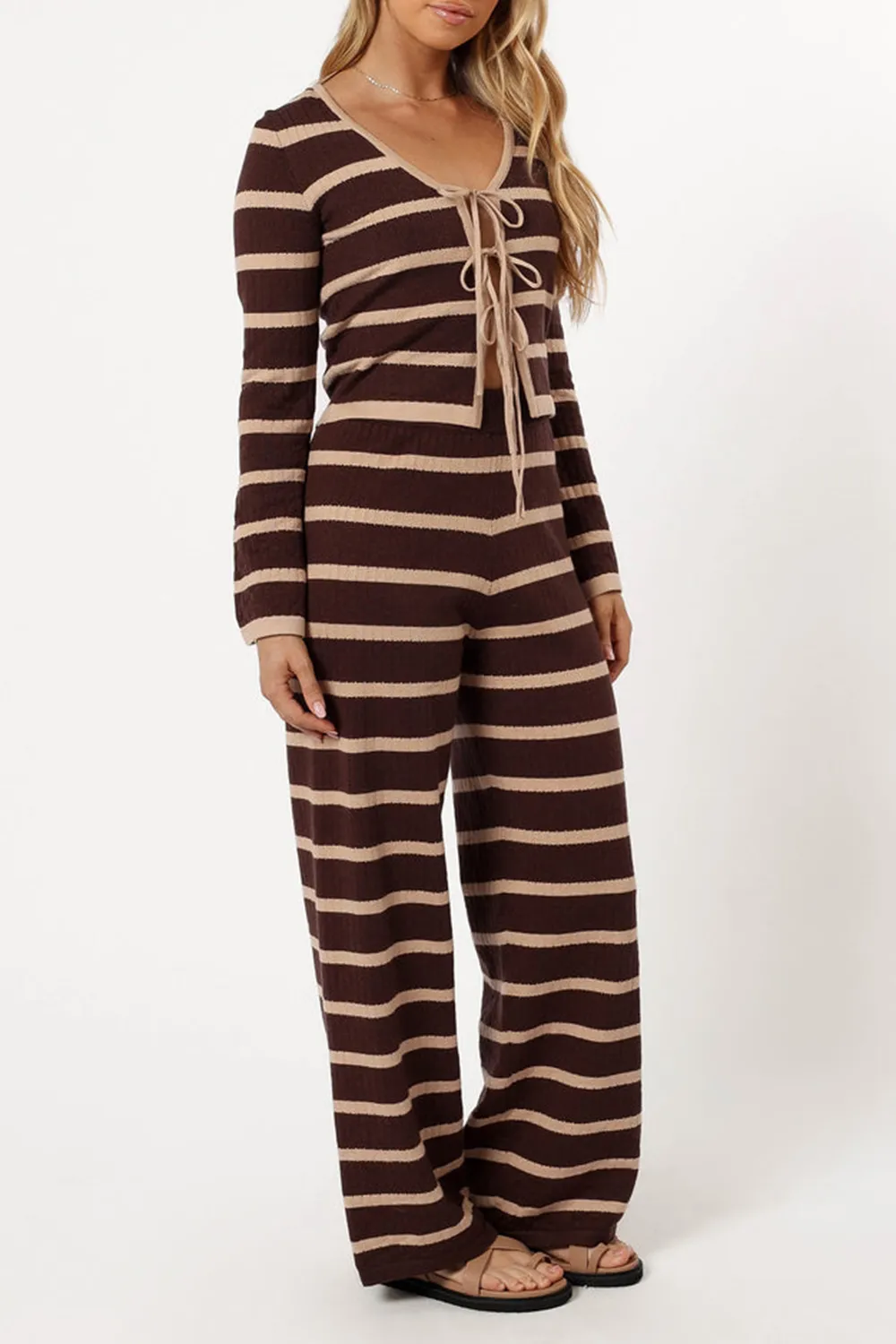 CHOCOLATE BROWN STRIPE KNIT PANT