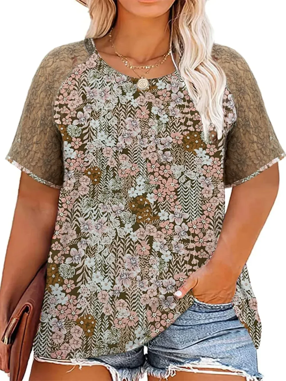 HDLTE Womens Plus Size Tops Floral Bell Sleeves Blouses Summer Crewneck Tunic Loose Casual T Shirts