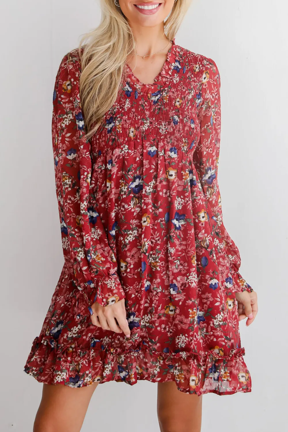 Darling Persuasion Burgundy Floral Mini Dress