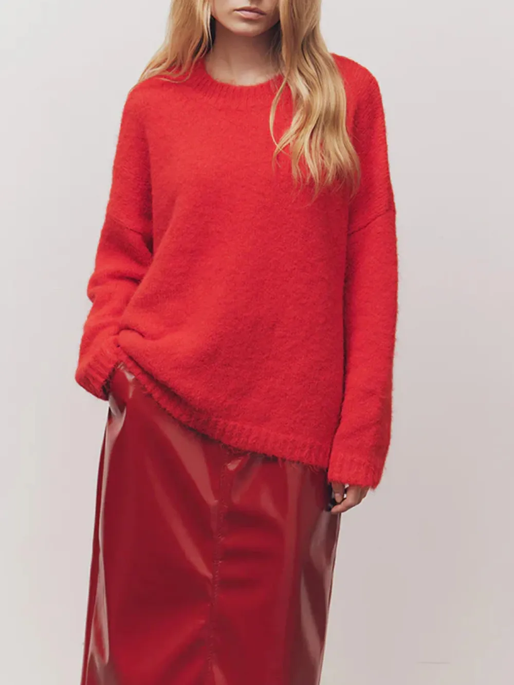 Casual Style Crew Neck Sweater Red