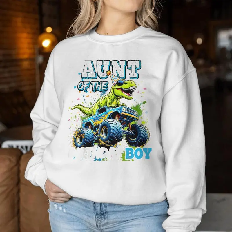 Aunt Of The Birthday Boy Monster Truck Dinosaur Party T Rex Women Sweatshirt