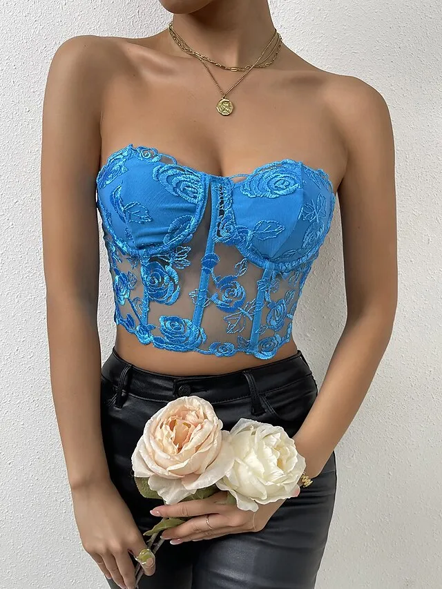 Corset Women's Corset Tops Prom Party & Evening Club Black White Red Sexy Underbust Corset Buckle Tummy Control Lace Summer Spring