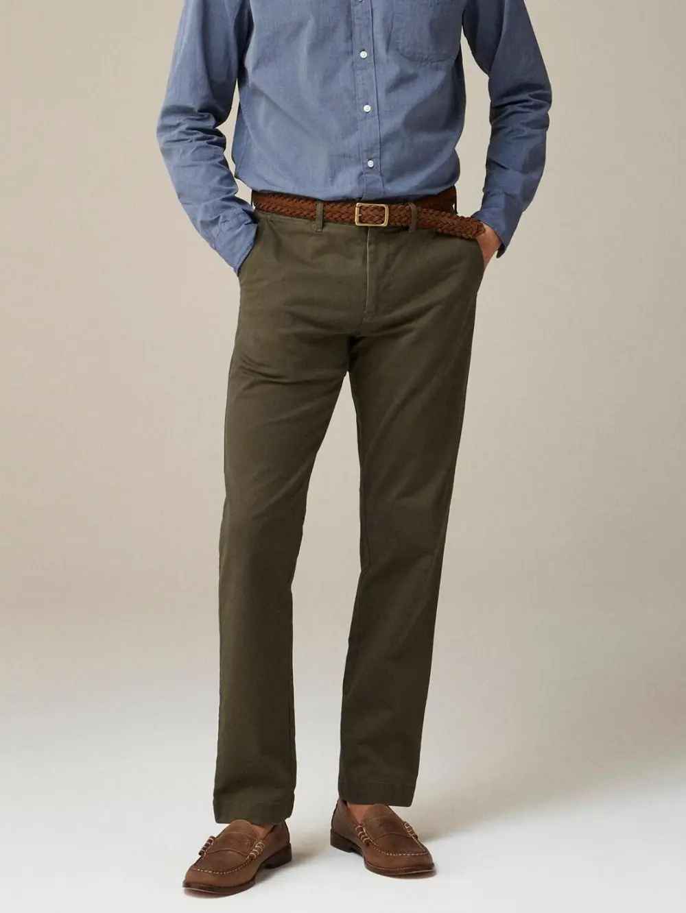 Olive Green Regular Fit Men's Chino Pants