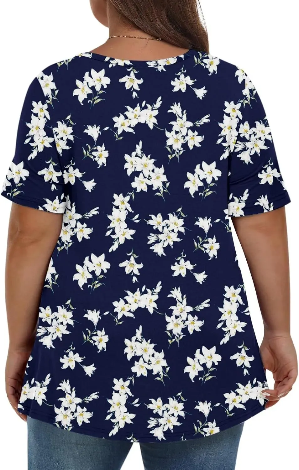 Plus Size Tops for Women Dressy Short Sleeve V Neck Shirts for Women Summer Tops for Women 2024 Floral Print Top