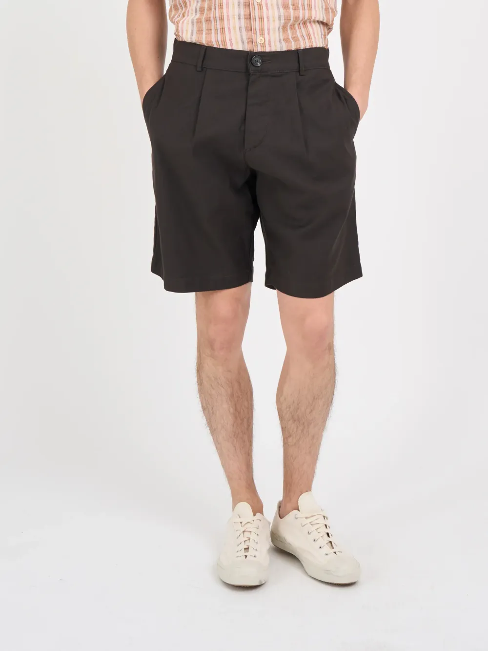 Brown Linen-Cotton Shorts