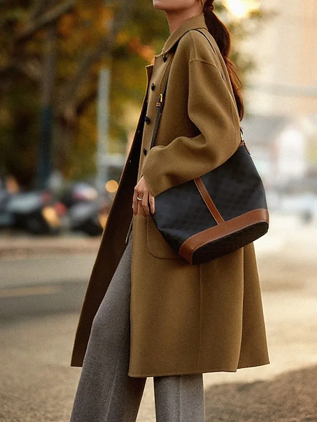 Women's Wool Blend Coat Winter Coat Long Pea Coat Fall Single Breasted Overcoat with Pockets Windproof Warm Trench Coat Casual Jacket Long Sleeve Black Camel Gray