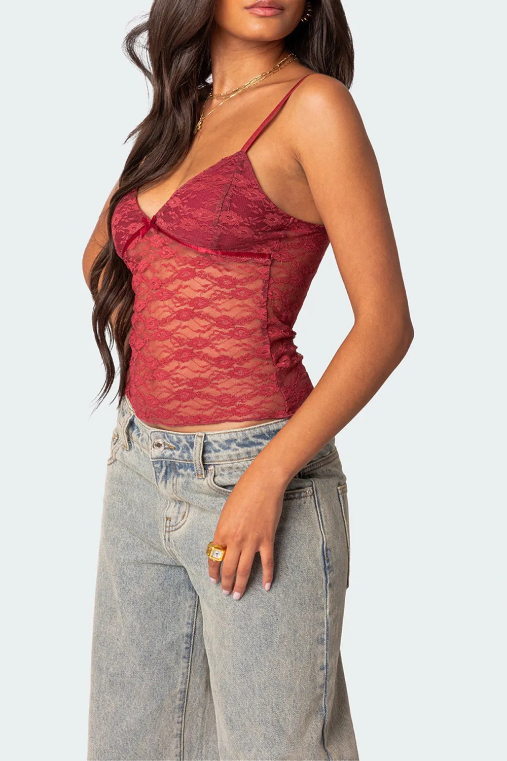 Bow Transparent Lace Tank Top