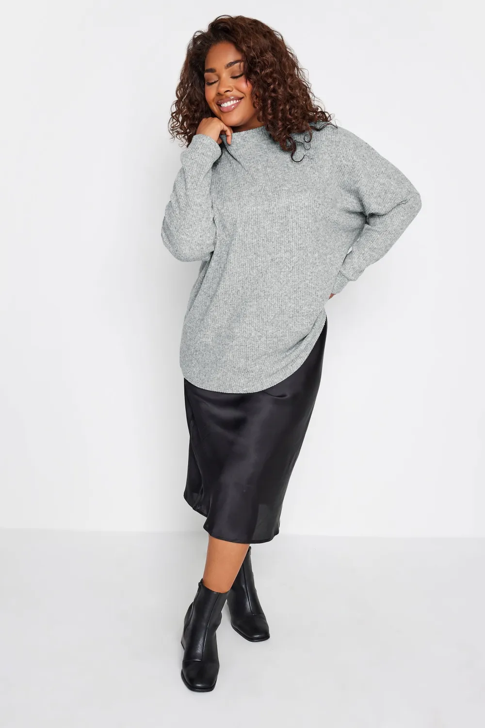 YOURS LUXURY Curve Grey Ribbed Jumper