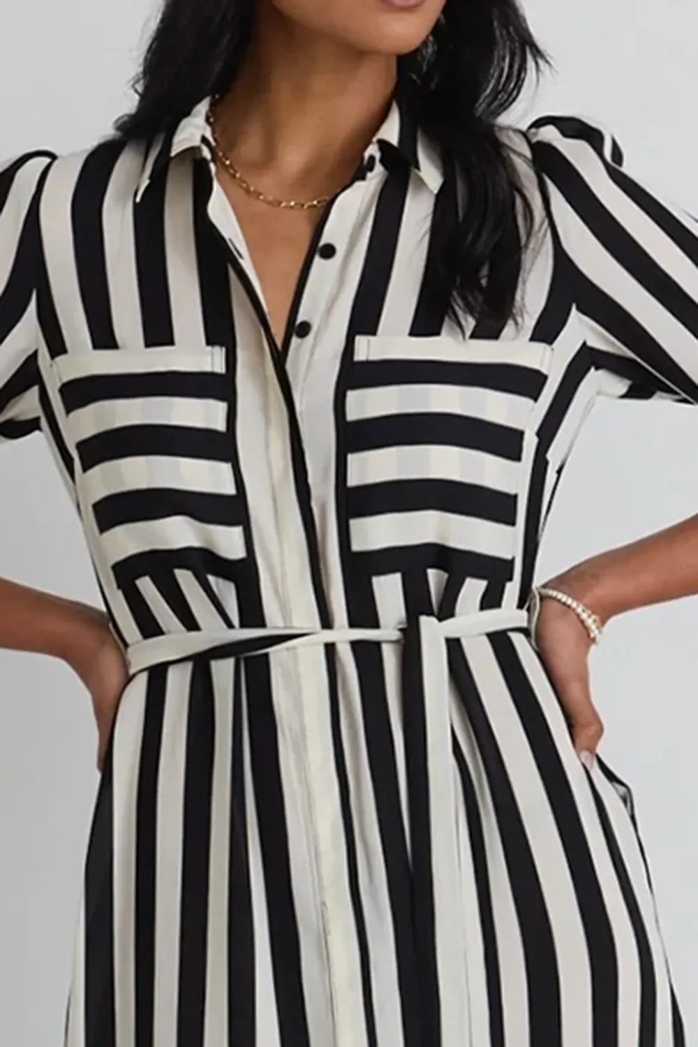 Black And White Stripe Shirt Midi Dress