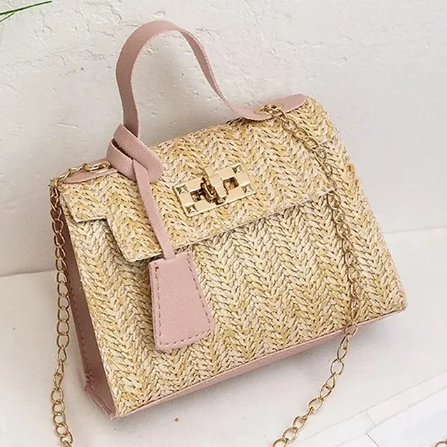Fashion Women Straw Woven Shoulder Crossbody Messenger Bag Casual Ladies Summer Beach Vacation Chain Small Handbags Flap Purse