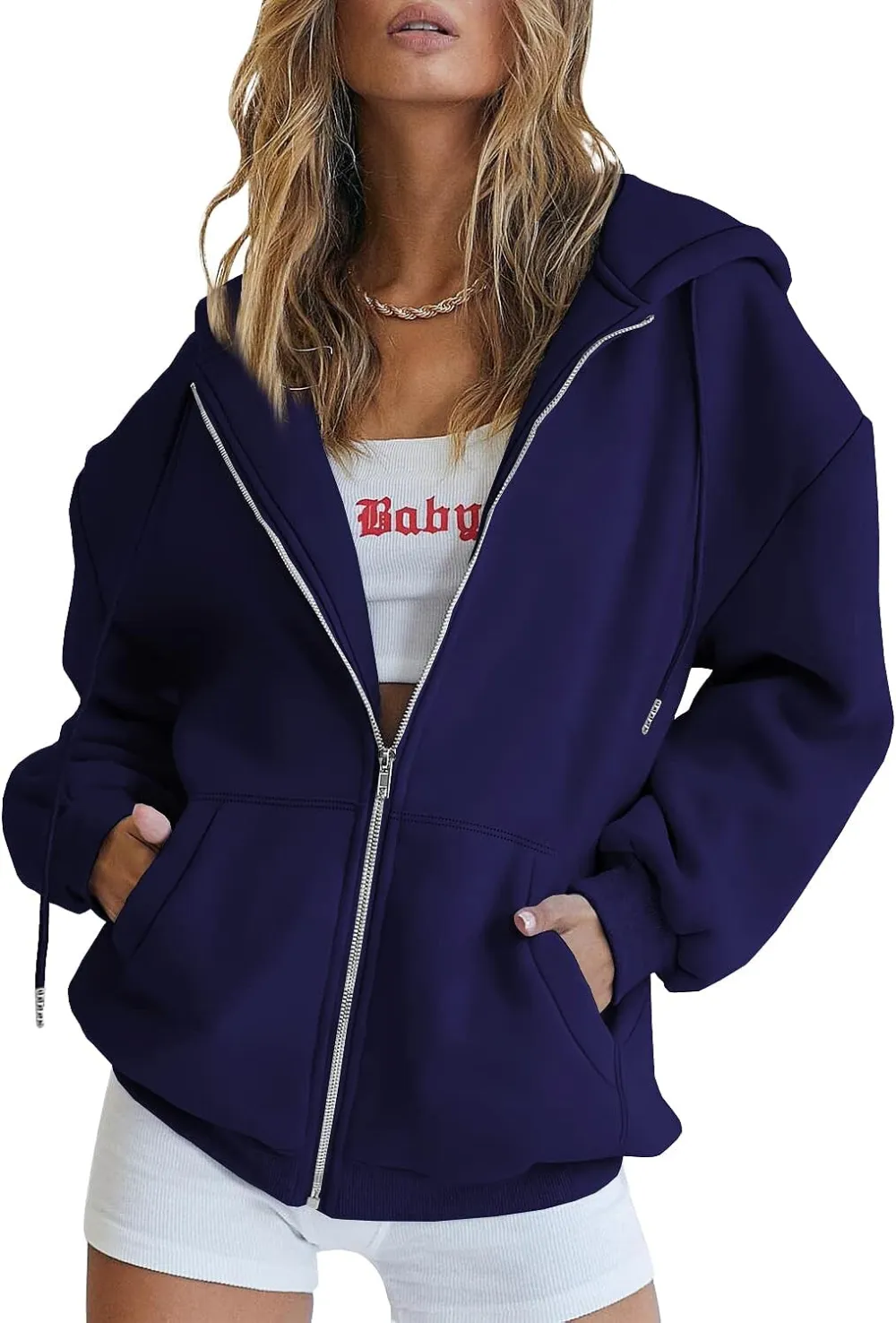 Women's Cute Hoodies Teen Girl Fall Jacket Oversized Sweatshirts Casual Drawstring Zip Up Y2K Hoodie with Pocket