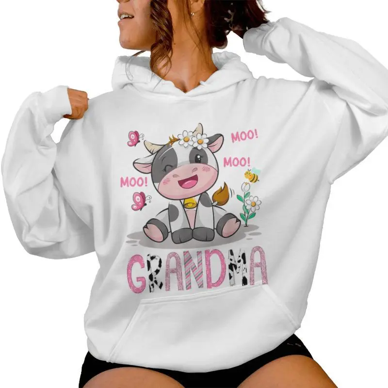 Grandma Pink Farm Cute Cow Moo Moo Birthday Girl Matching Women Hoodie