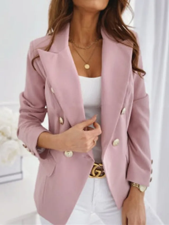 Women's Blazer Office Formal Button Pink Fall Windproof Streetwear Double Breasted Lapel Outerwear Long Sleeve Summer Black S