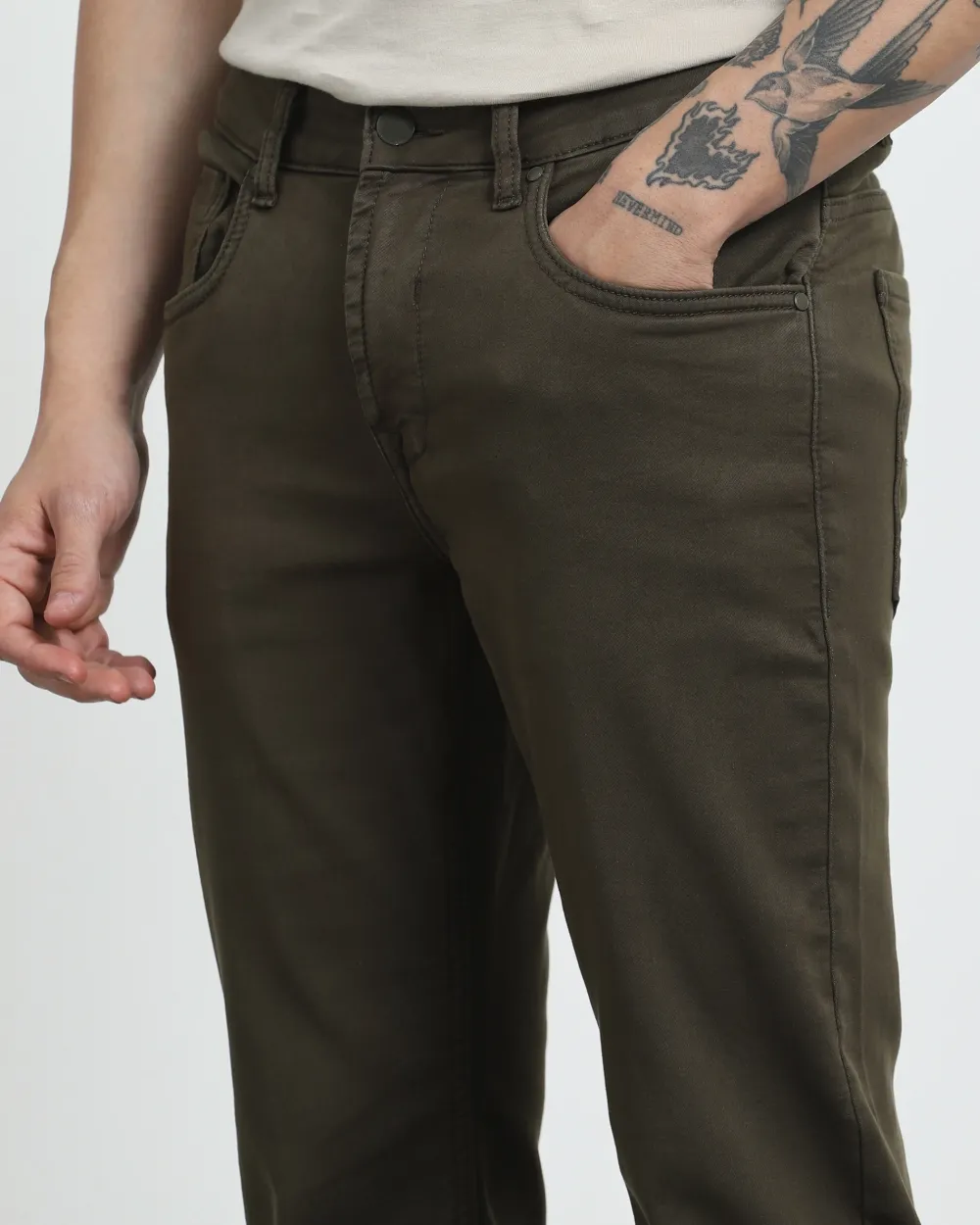 Classic Versatile And Comfortable Straight Dark Olive Jeans