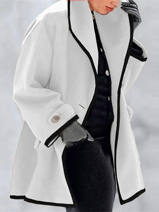 Women's Overcoat Winter Coat Long Pea Coat Ice Cream Lapel Trench Coat Fall Oversized Causal Outerwear Long Sleeve Rolled Collar Blue Purple Khaki L XL XXL 3XL 4XL