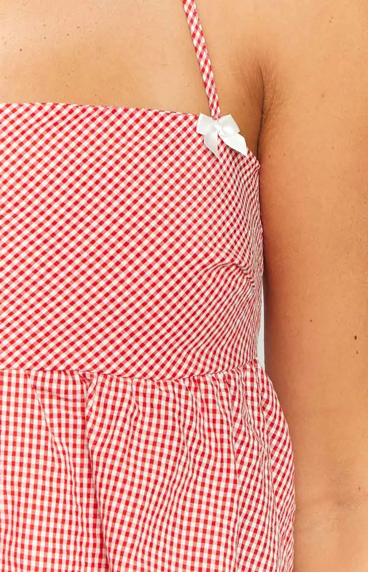 Red Gingham Halter Peplum Top