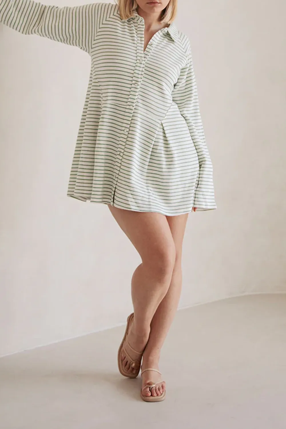 Striped Long Sleeve Button Up Mini Dress
