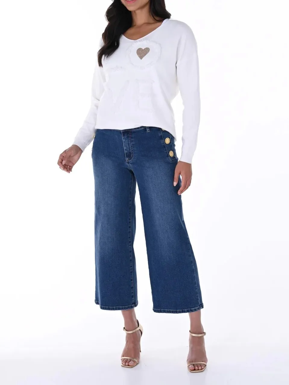 Blue Denim Jeans with Bottom Detail