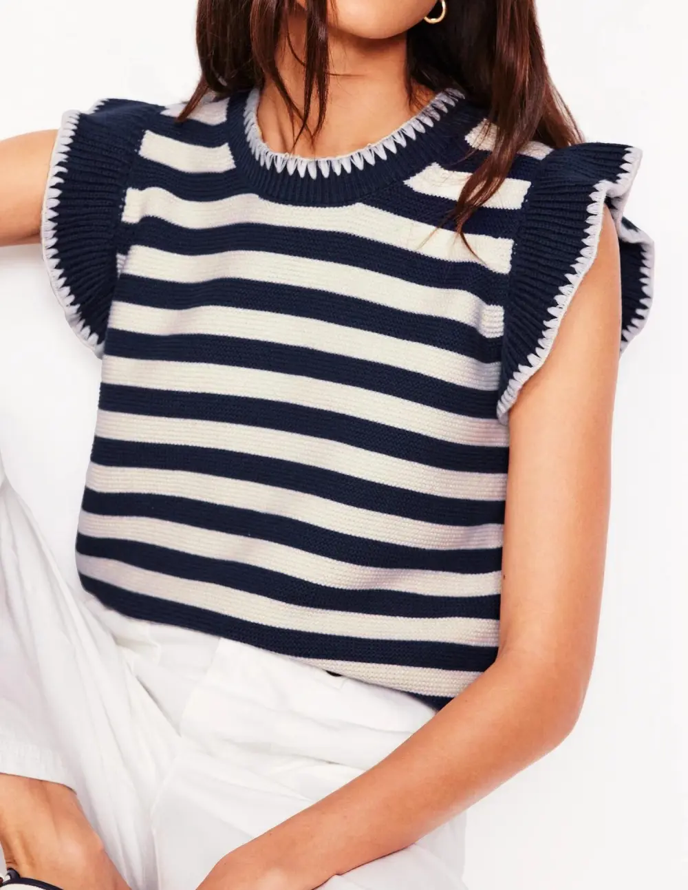 Navy and White Striped Knit Vest