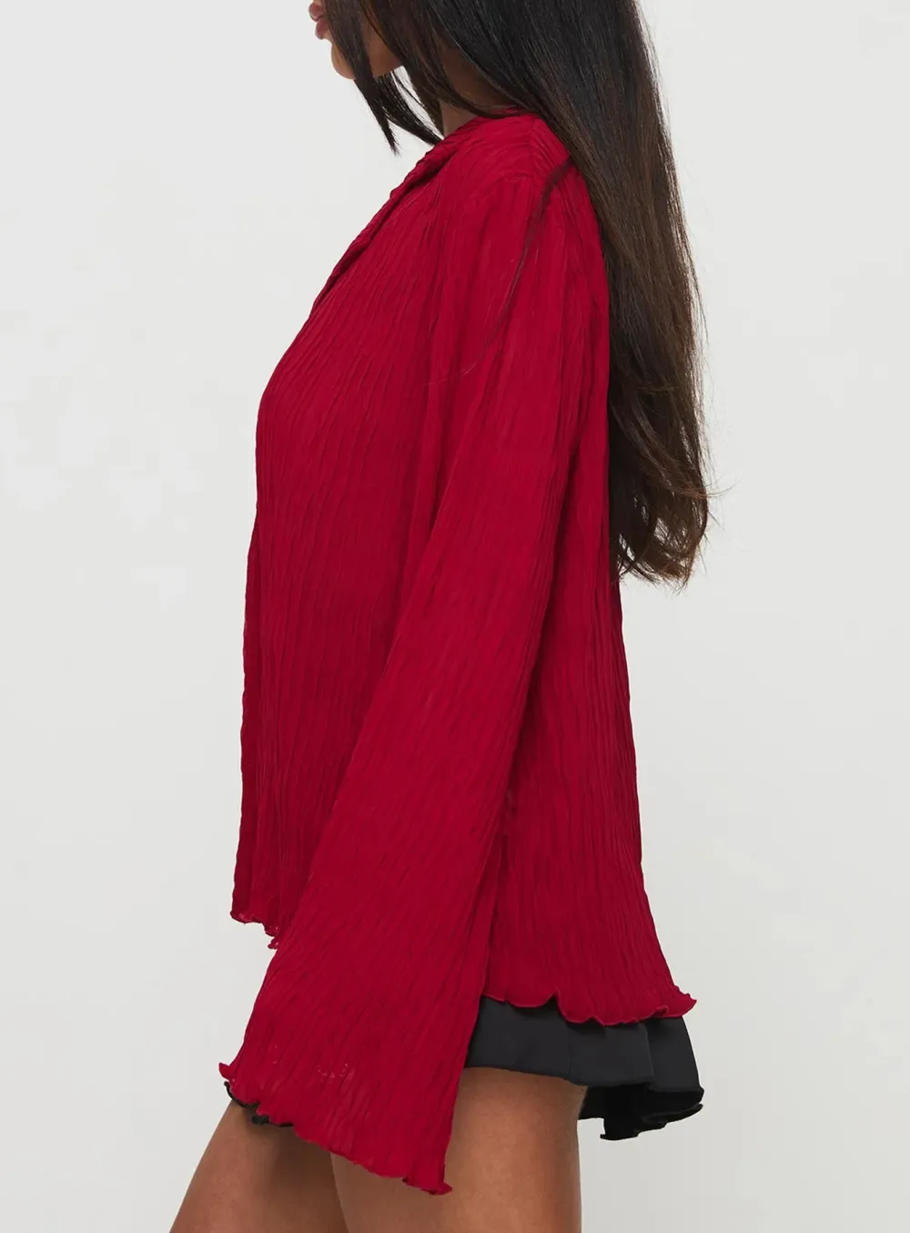 Black Textured Wrap Front Shirt