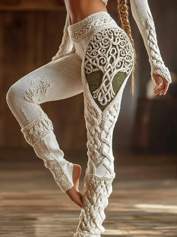 Vintage Viking Tree Of Life Celtic Knot Art Knit Cozy Leggings