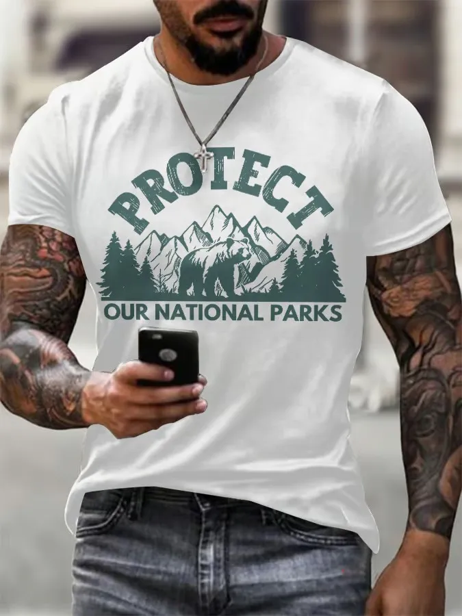 Men'S T-Shirt Pure Cotton Men Protect Our National Park Printed Crewneck T-Shirt
