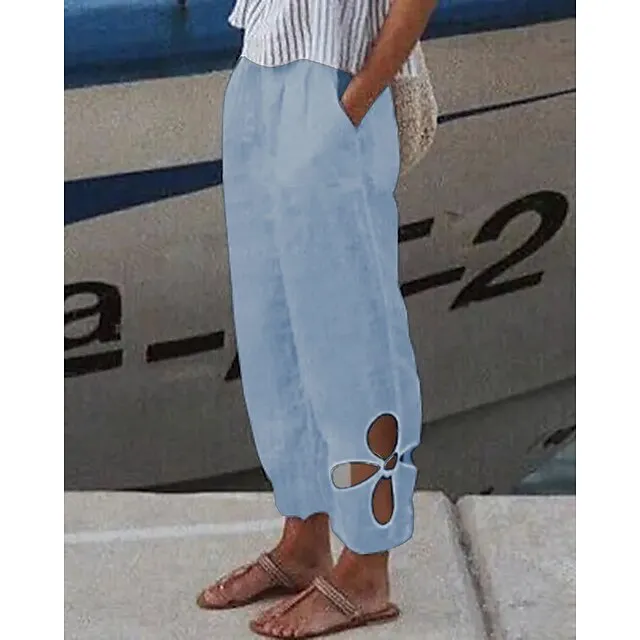 Women's Linen Pants Pants Trousers Baggy Full Length Cotton And Linen Side Pockets Baggy Fashion Casual Daily Dark Yellow Black S M