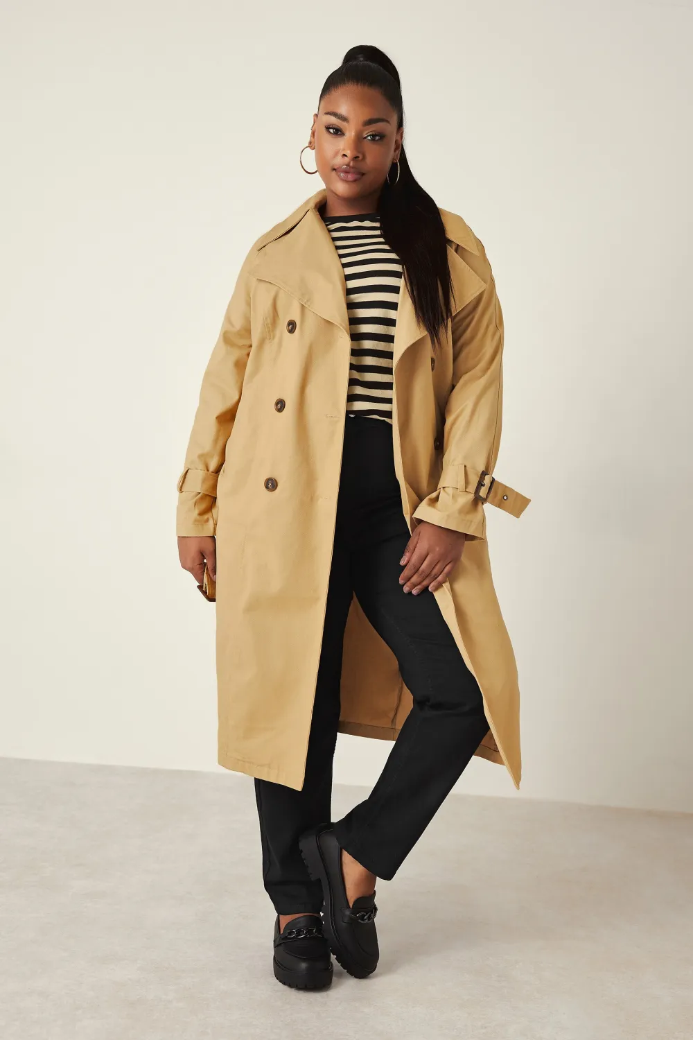 YOURS Curve Beige Brown Trench Coat