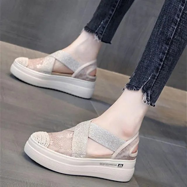 Women's Sandals Comfort Shoes Platform Sandals Daily Summer Flat Heel Vintage Elegant Casual Lace Mesh Loafer Solid Color Black Beige