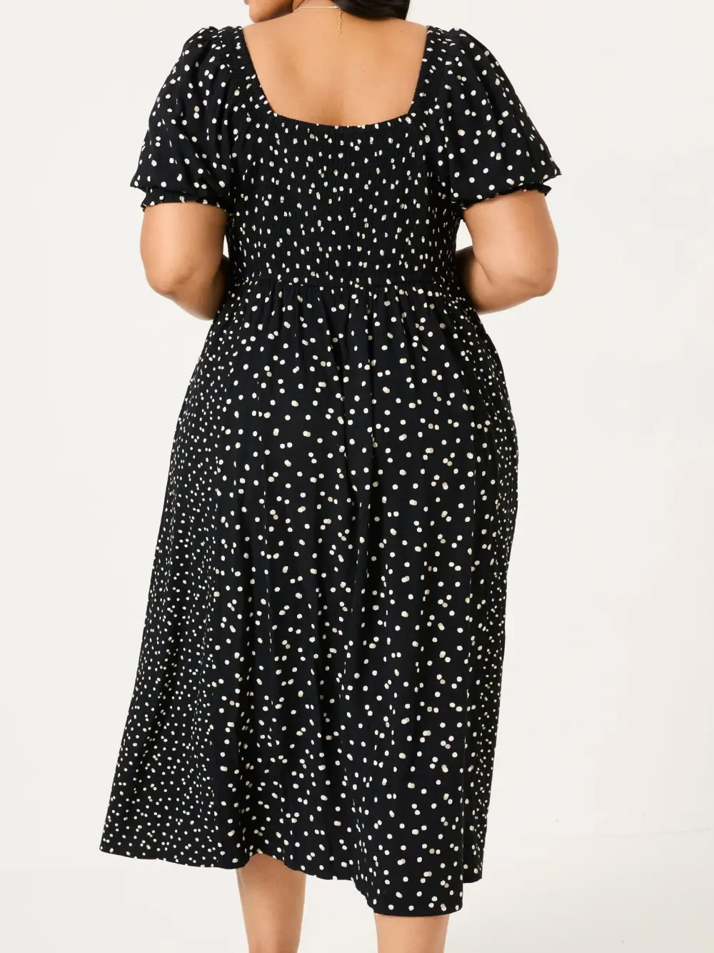 Black Bloom Polka Dot Midi Dress