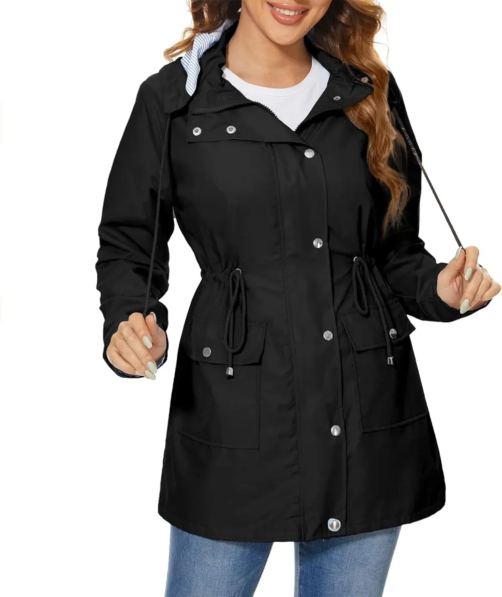 American Trends Rain Jackets for Women Waterproof with Hood Long Rain Coat Windbreaker Jacket