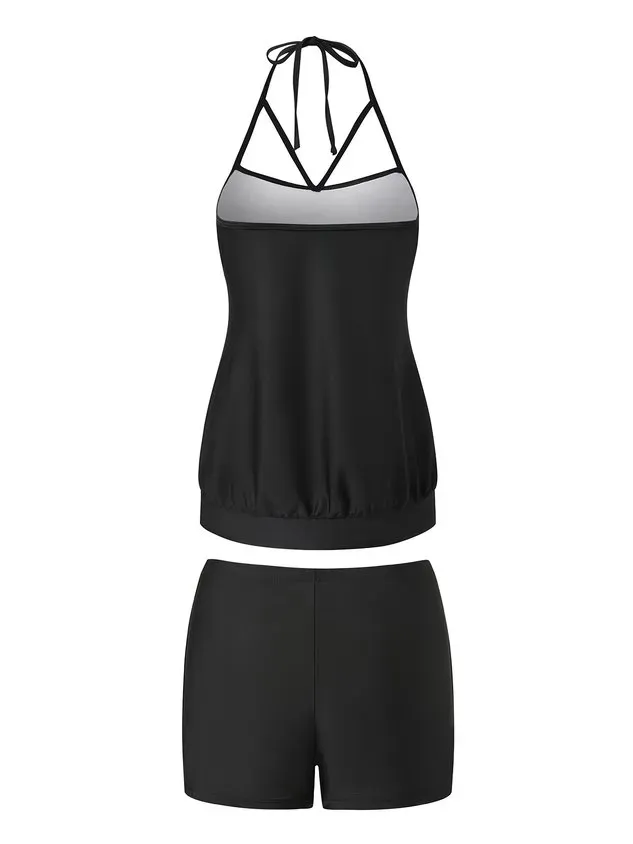 Casual Floral Printing Tankinis Scoop Neck Two-Piece Set