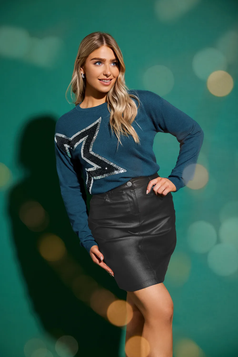 M&Co Teal Green Sequin Star Embellished Jumper