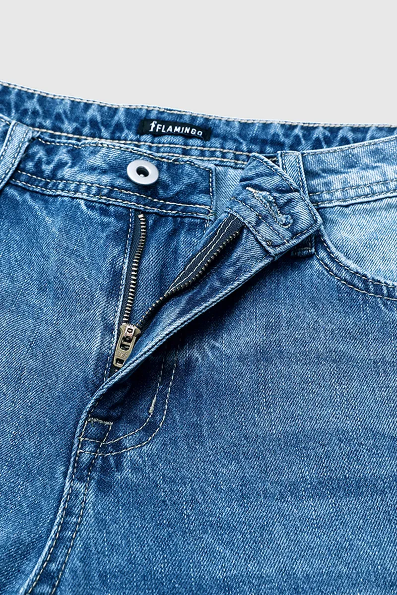 Ripped Raw Hem Zip Fly Mid Rise Straight Leg Jeans