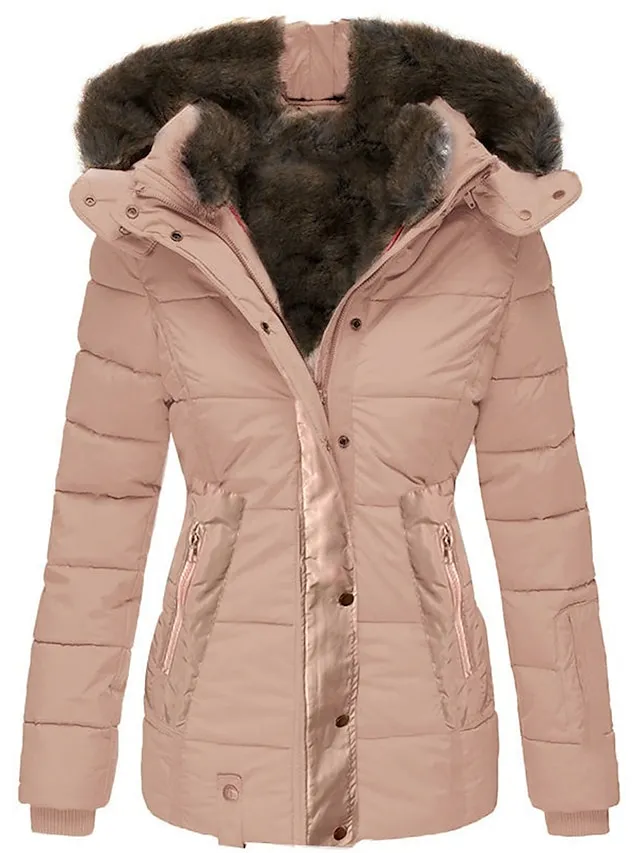 Women's Thicken Parka Fleece Puffer Jacket Coat with Drawstring