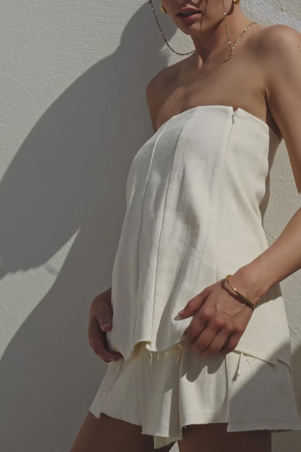 Strapless Layered Linen Top