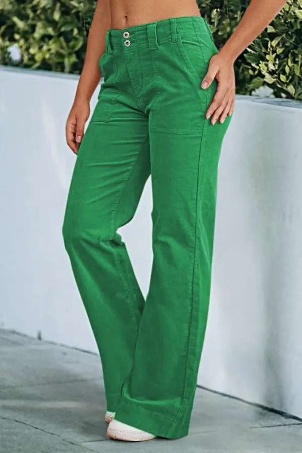 Corduroy Dual Button Zip Fly Low Waist Flare Pants
