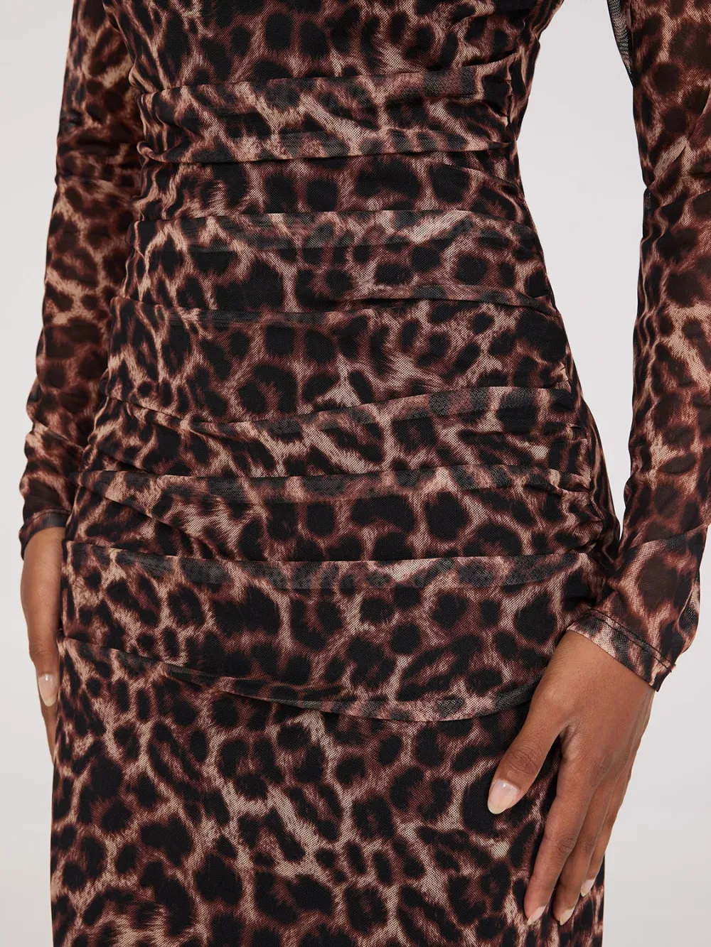 Animal Print Mock Neck Mesh Dress