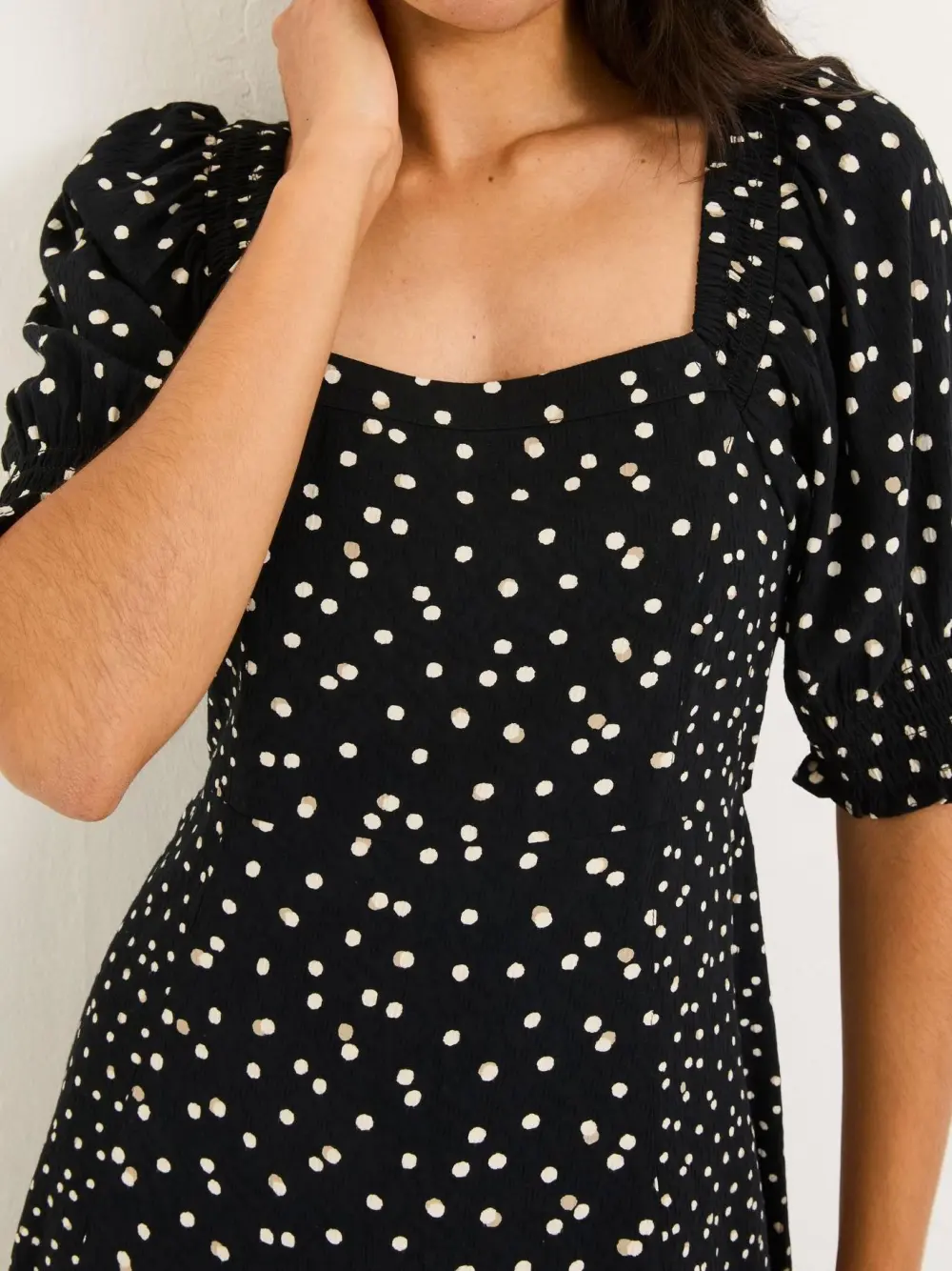 Black Bloom Polka Dot Midi Dress