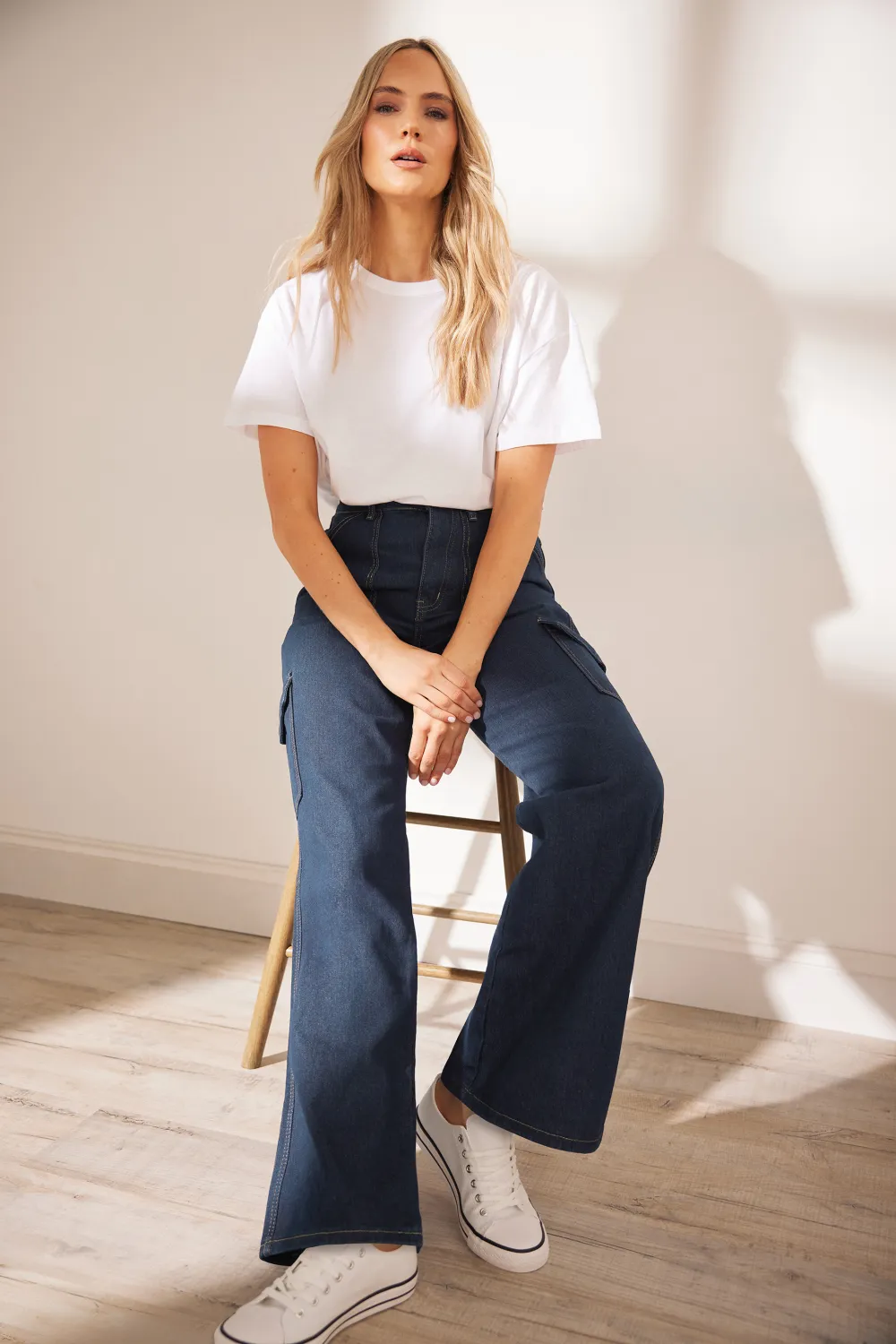 LTS Tall Dark Blue Wide Leg Cargo Jeans