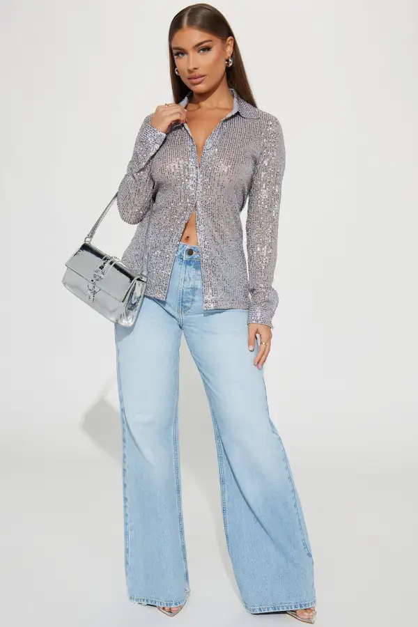 Turn Up The Lights Sequin Shirt - Silver