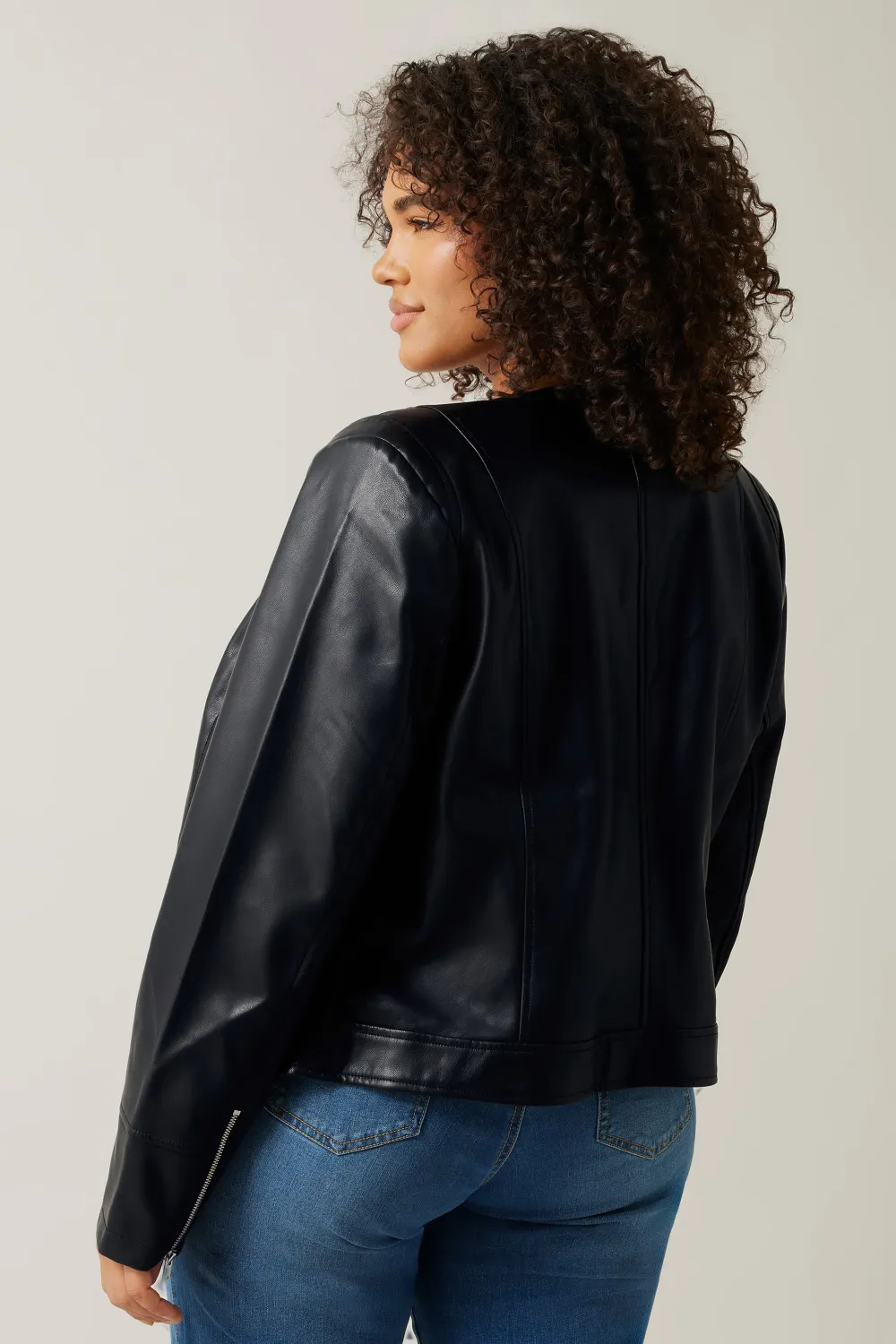 Evans Black Faux Leather Zip Front Biker Jacket