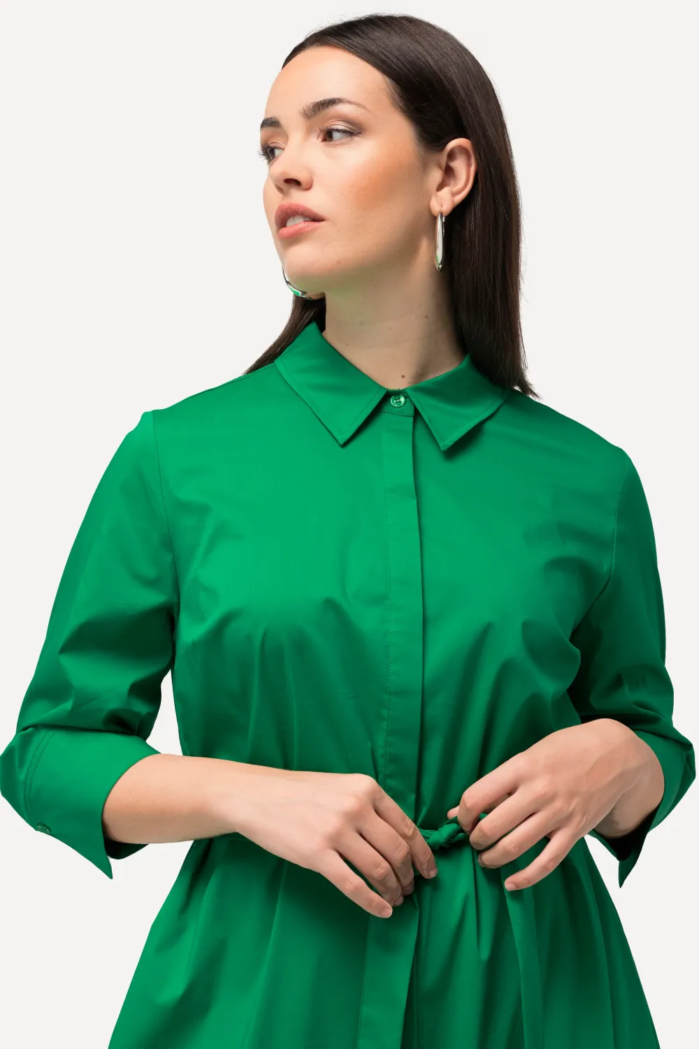 Hemdblusenkleid A-Linie Gürtel Hemdkragen 3/4-Arm